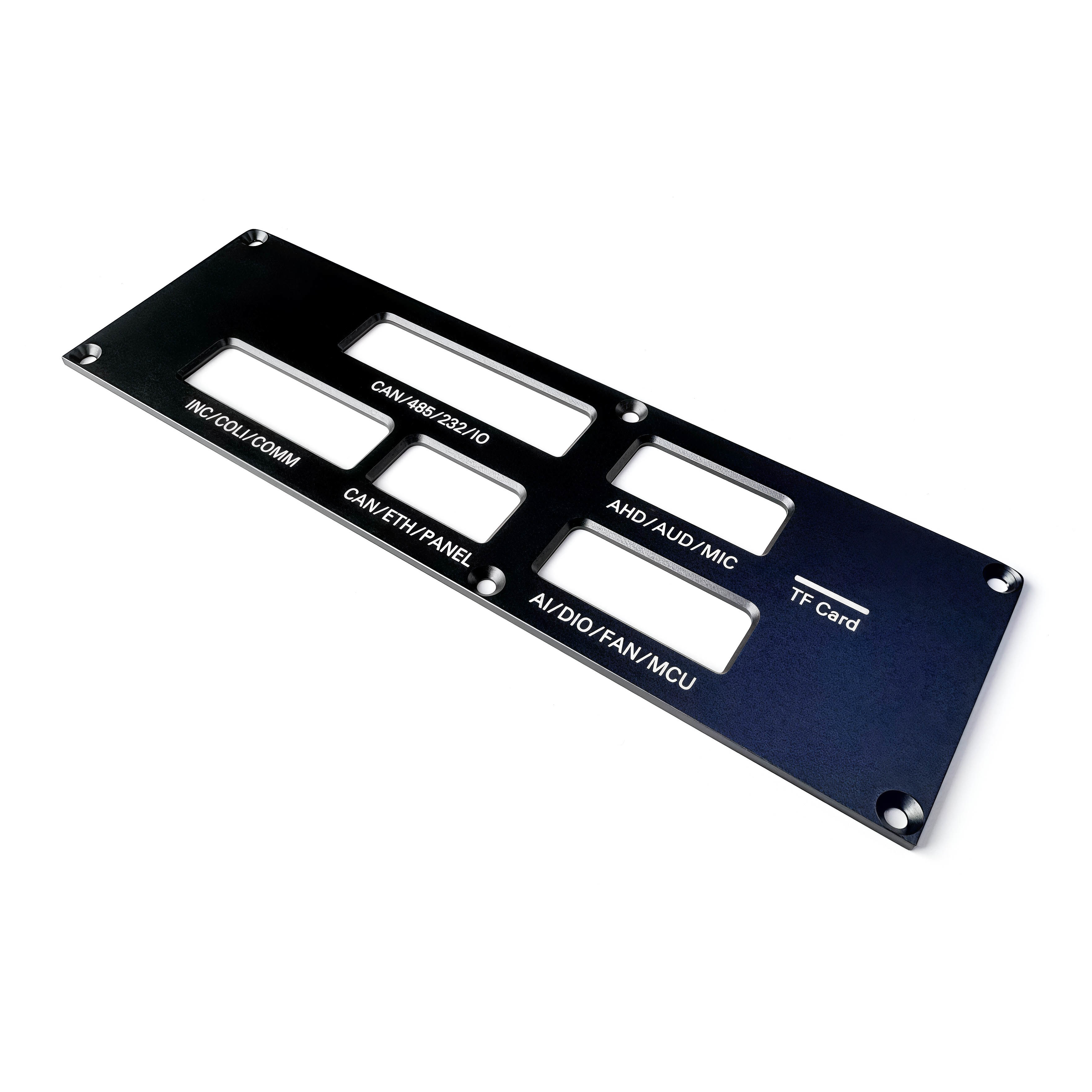 6063 Aluminum Control Panel Black Matte Anodized Industrial Faceplate with Multi-Port Cutouts & Laser Marking