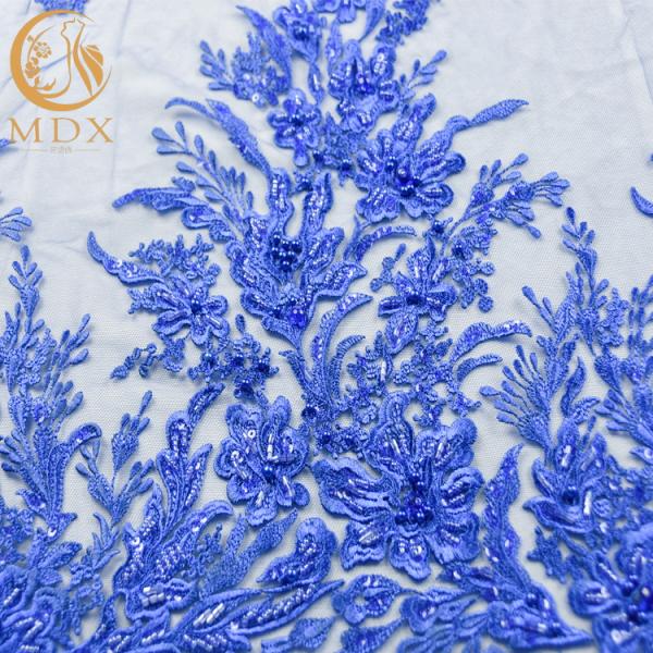 Голубая ширина картины цветка 135cm тканей MDX шнурка свадьбы элегантная