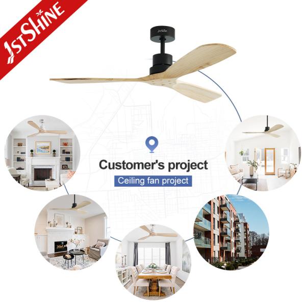 Ventilateur de plafond à moteur à courant continu économe en énergie avec lames en bois naturel et télécommande intelligente