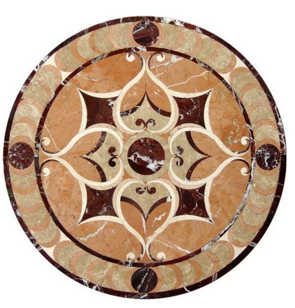 Parquet, natural stone parquet, engineered stone water jet medallion