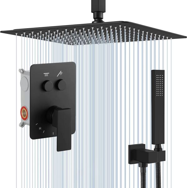 cUPC UPC Waterfall Water Saving Shower Head 8inch 10inch 12inch 16inch wall mount rainfall thermostatic mixer shower set