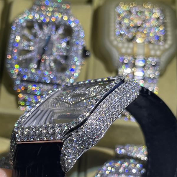 Diamond Leather Band Moissanite Watch feito sob encomenda Cartier Hand Setting Iced Out 3EX