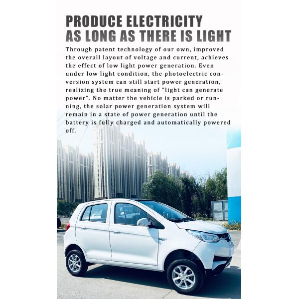 2024 Eléctrico Máximo alcance de 400 km Autos eléctricos 4 ruedas panel solar Car LHD Logotipo delantero Posición del conductor trasero