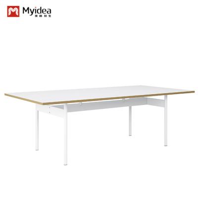 Customizable Snow White Conference Table with High Durability and White Steel Feet