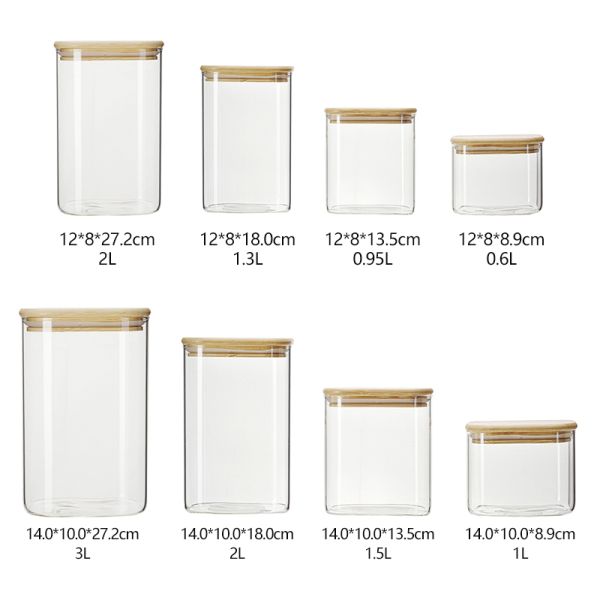IKOO Rectangular High Borosilicate Glass Canister with Bamboo Lid for Modern Multifunction Kitchen Storage