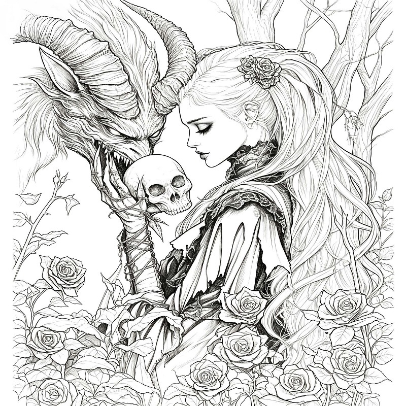 Gothic Dark Fantasy Coloring Book Custom For Adult Art Therapy And Relaxation