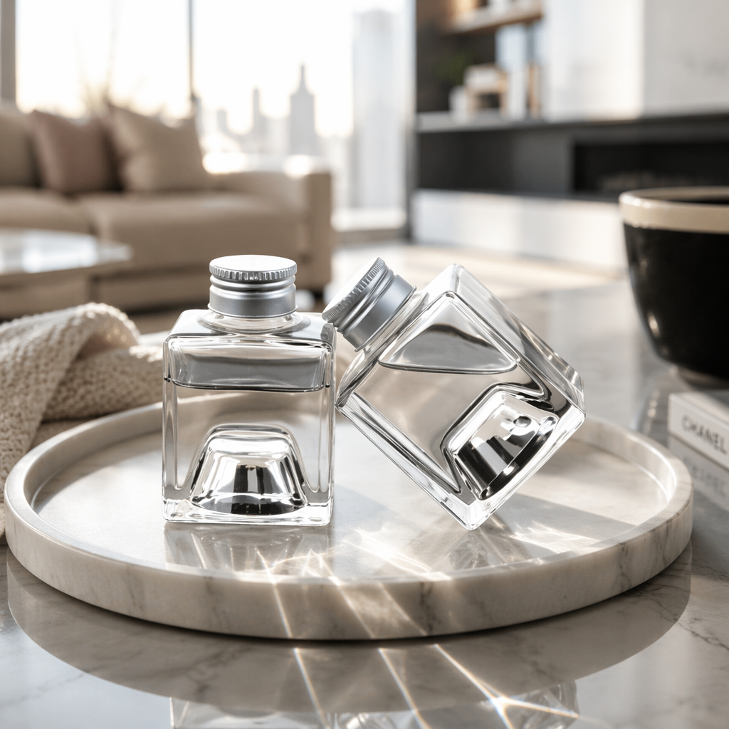 Square Shape Mount Fuji Bottom Borosilicate Glass Bottle For Whiskey Spirits