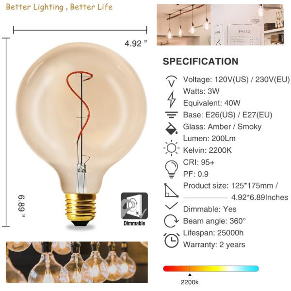 янтарный шарик 200lm глобуса шариков G125 нити СИД спирали 4Watt