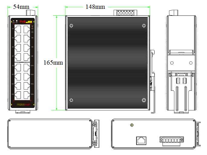 16 Port Gigabit Managed Industrial PoE Switch With 52Gbps Switching Capacity