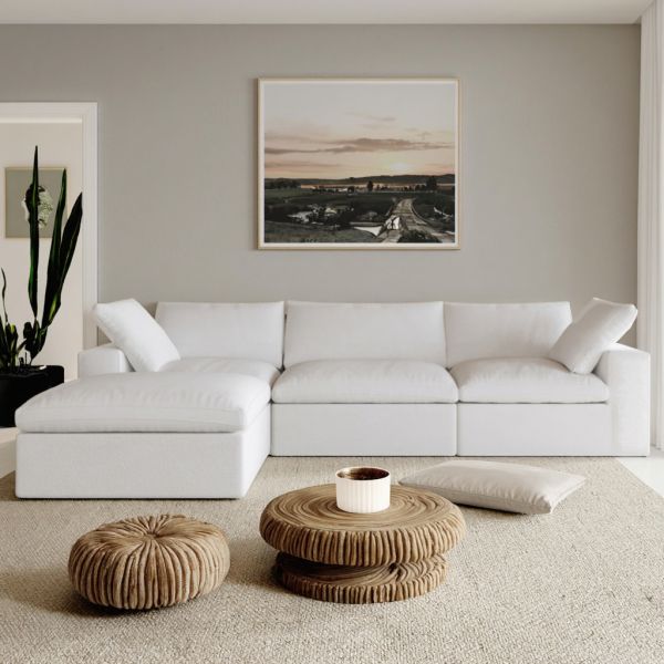 Nordic Modern Eco-Friendly Fabric Sofa Comfortable Armless L-Shape Sectional Compressed Villa Living Room Set