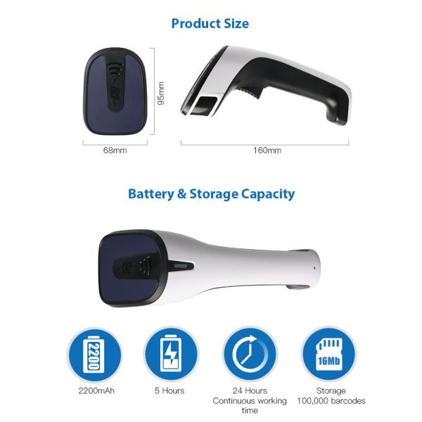 Wireless 1D Handheld Barcode Scanner Bluetooth 2.4G 3 In 1 2200mAh Battery Capacity DS5600B