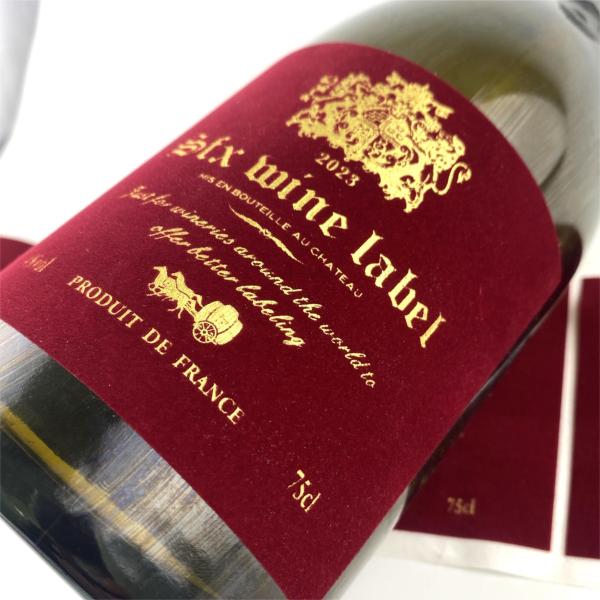 Red Velvet Wine Bottle Tags Silver Embossing Private Label Wine For Glass Bottles