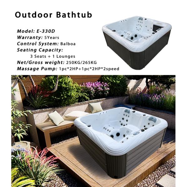 Jacuzzi al aire libre Masaje acrílico Spa bañera para 4 personas para hidroterapia relajante
