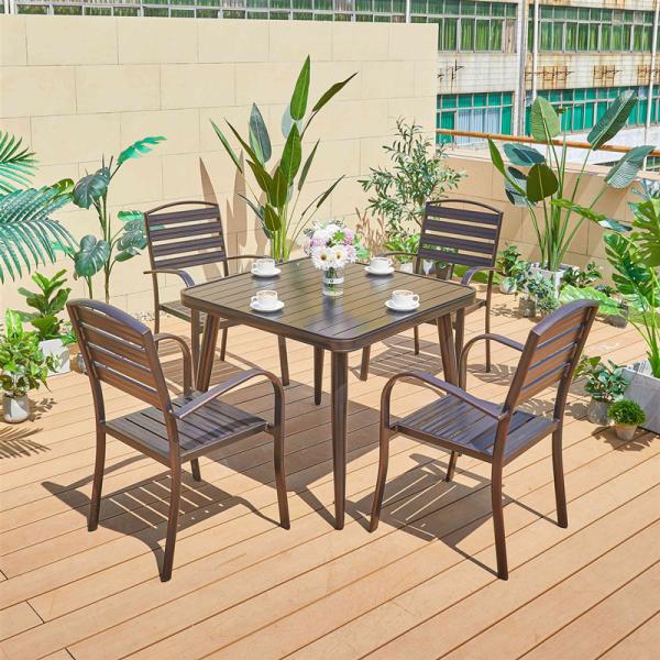 Aluminum Frame Balcony BBQ Long Table and Stackable Chairs for Outdoor Entertaining
