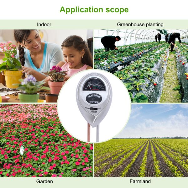 3 in 1 Soil PH Water Moisture Meter Acidity Humidity Sunlight Garden Plants Flowers Moist Tester Instrument Tool