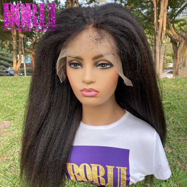 Pre plucked Hair Line Kinky Straight 100% Human Hair Lace Frontal Wigs