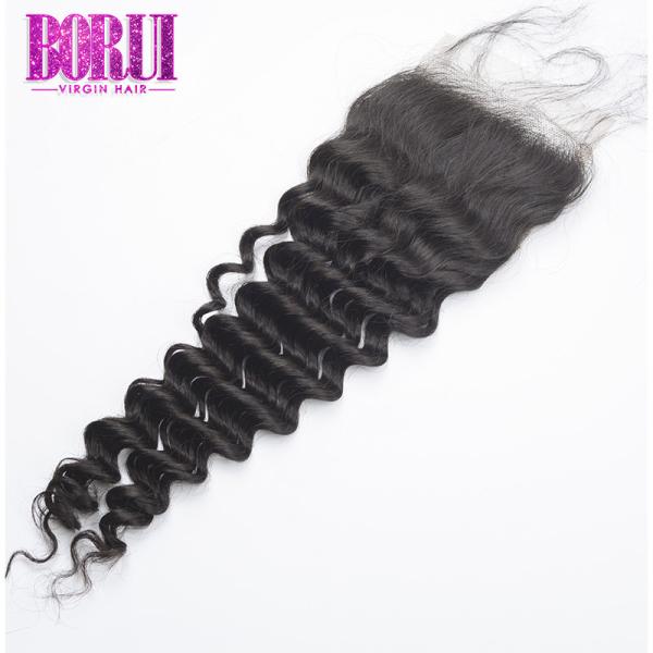 HD Transparent 100% Human Hair Lace Closure Deep Wave Customized Length