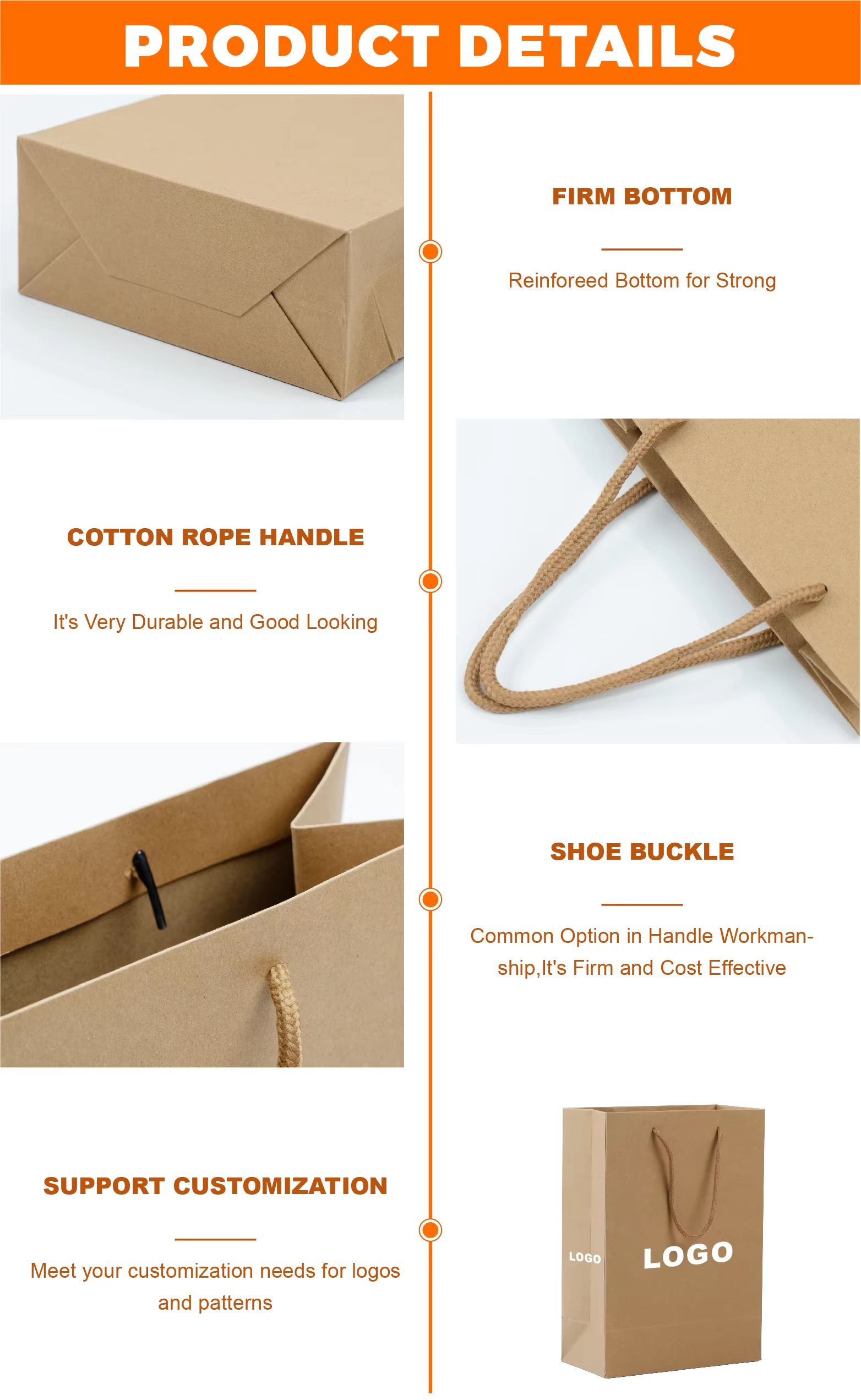 Kraft Paper Bag Logo Printed Biodegradable Packing Brown Kraft Paper Bag With Handles