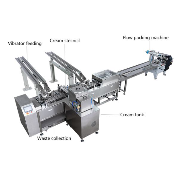 Full Automatic Biscuit Sandwiching Machine Chocolate Flavor Cream Biscuit Machine Pile Packing Machine