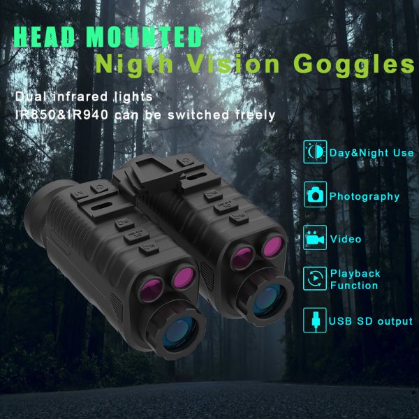 NVGB07 Waterproof IP54 Head-mounted Night Vision Monocular 6X/1x Magnification Detachable Two Monoculars Dual Infrared Lights