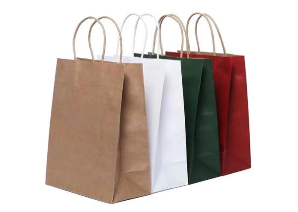 Sacos de papel coloridos de 250gm Sacos de papel de venda a retalho Sacos de papel de venda a retalho Sacos de papel de venda a retalho Kraft Brown Sacos de papel de compra com alças