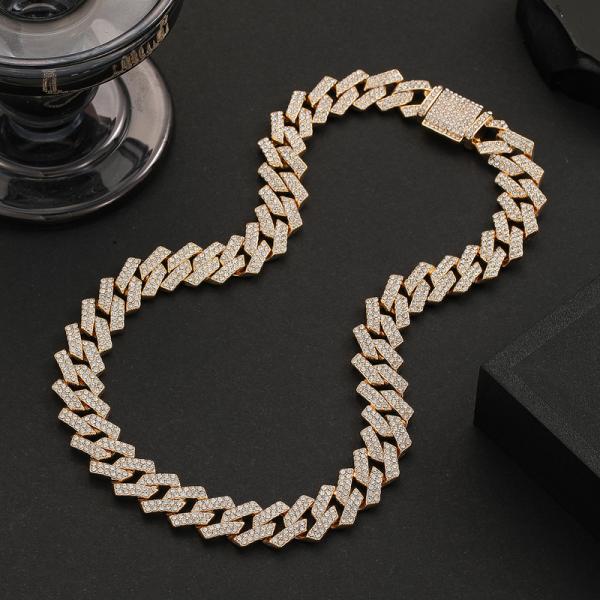Hot Sale Hip Hop Jewelry 15mm Rhombus Cuban Iced Out White Rhinestone Miami Cuban Link Chain Choker Necklace for Women Men Gift