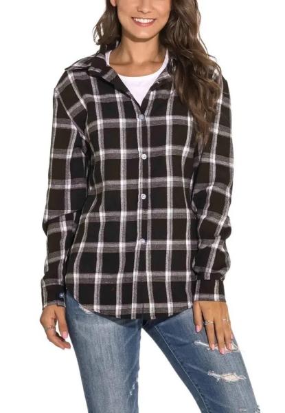                  Womens Plaid Button Down Shirt Long Sleeve Flannel Classic Casual Blouse             