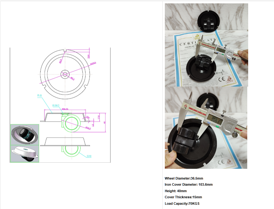 1.5 Inch Heavy Load Nylon Furniture Casters – Black Steel Cover Cabinet & Closet Caster Wheel