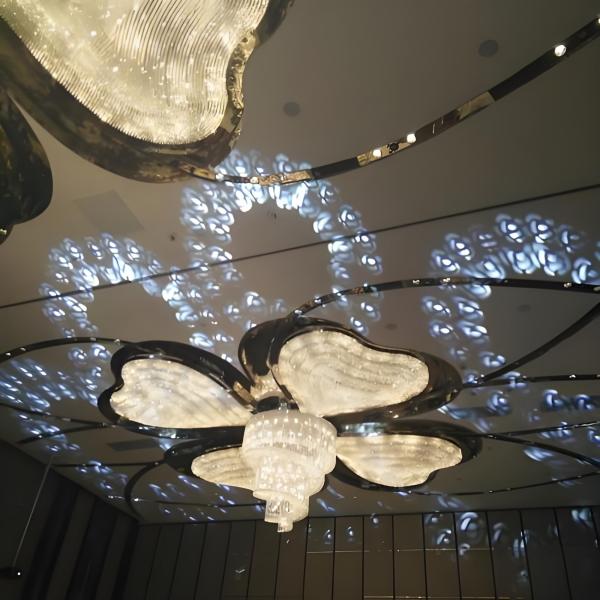 Interior Decoration Four Leaf Clover Shape Mall Hotel Stage Luxury Lobby Crystal Led Chandelier Ceiling Light
