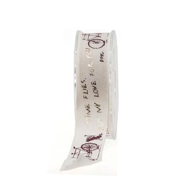 Cosmetic Package Printed Cotton Ribbon , Decorative White Cotton Ribbon