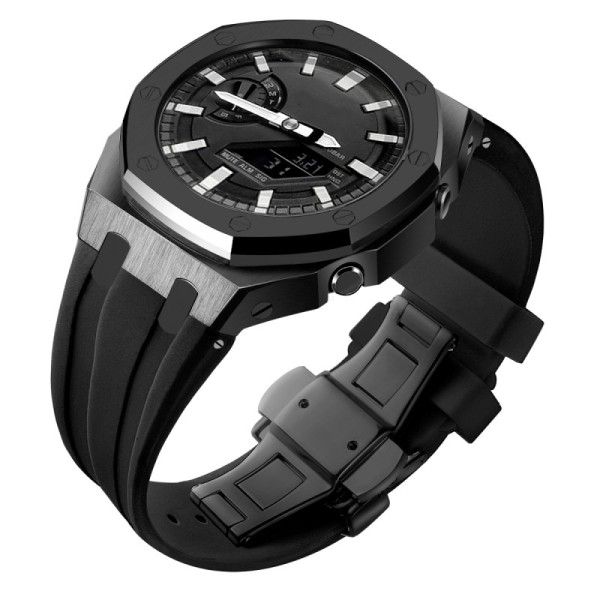 Basic Solid Color Brushed 316L Stainless Steel Case with Silicone Strap Mod Kit for Casio GA-2100/GA2110
