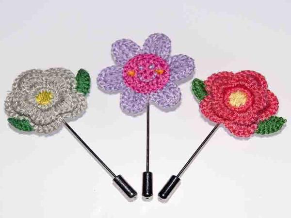Knitted Fabric Handmade Flower Brooch 1.77*3.54 Inch For Suit Wedding Groom