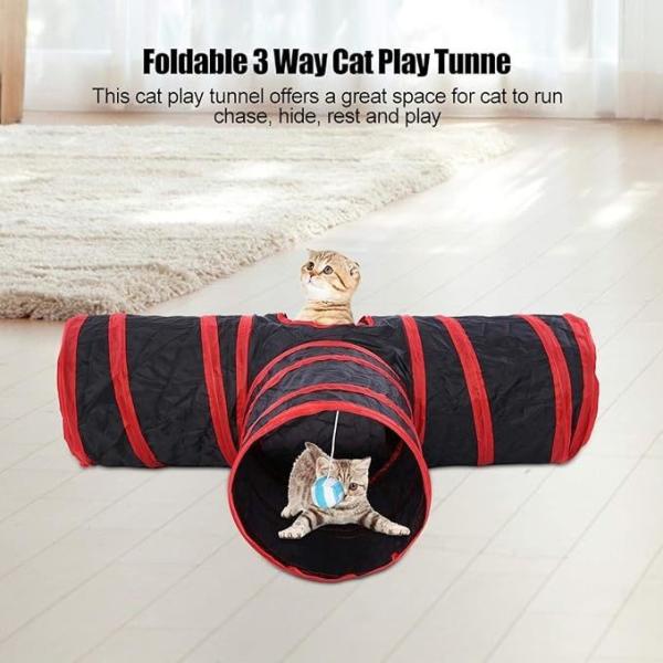 Peek Hole and Toy Ball Durable Style Pet Cat Tunnel Tube 3-Way Collapsible for Indoor Cats