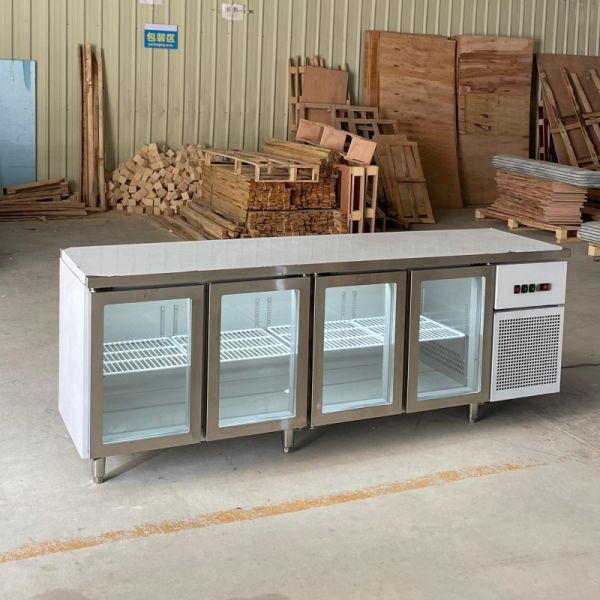 4 Glass Doors Undercounter Chiller Freezer Stainless Steel Workbench Refrigerator