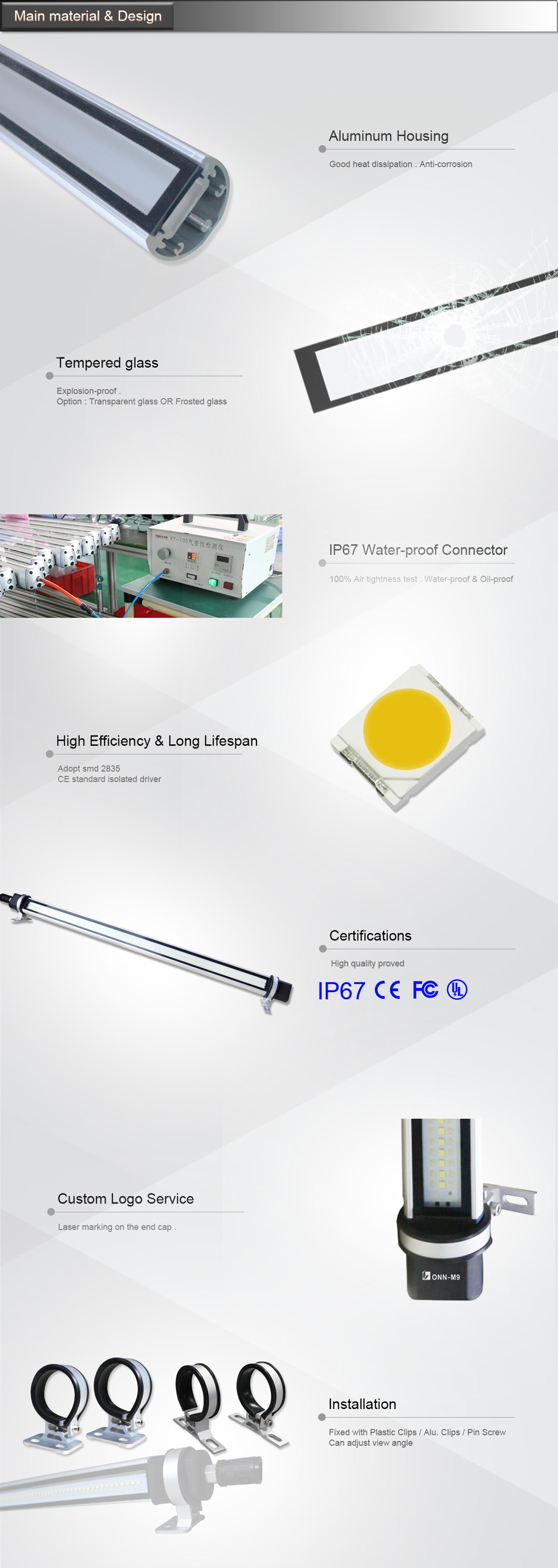 ONN-M9S UL Listed CNC Machine Light 24V 220V 300 - 800mm IP67 LED Light Bar