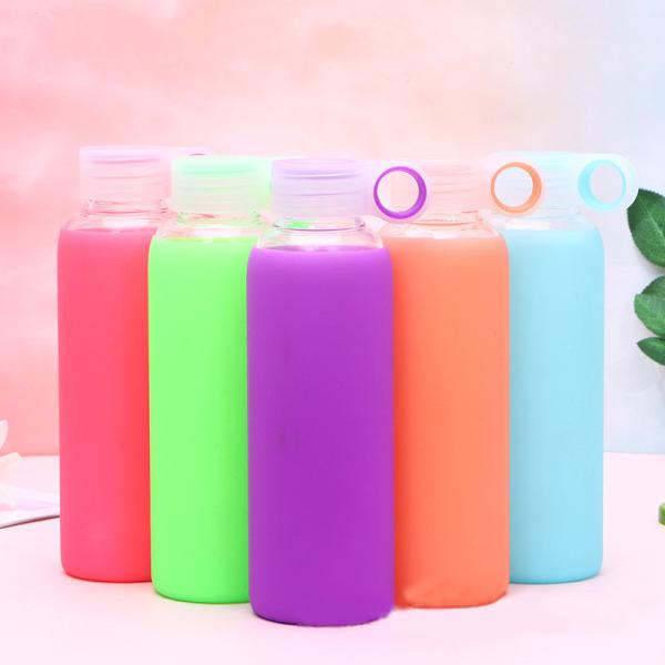 Protective Silicone Sleeve Glass Water Bottle For Outdoor Sports Eco Friendly
