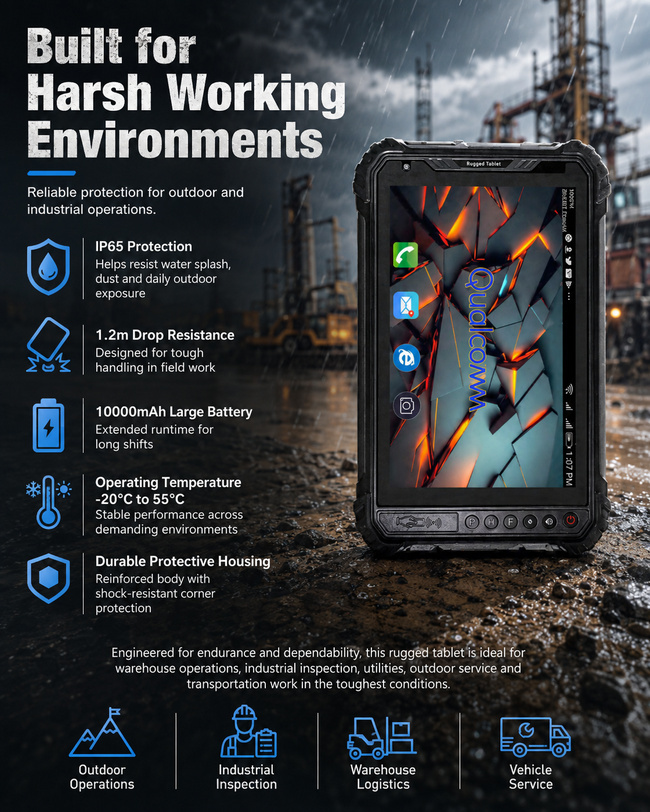 RFID Rugged Tablet for Inventory Management 8 Inch Links Assets Data and Field Reports
