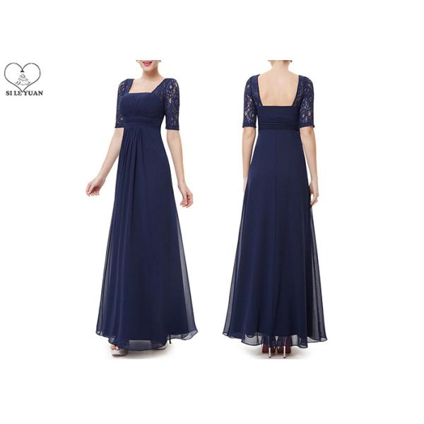 Square Collar Wedding Bridesmaid Dresses , White Chiffon Floor Length Ball Gowns