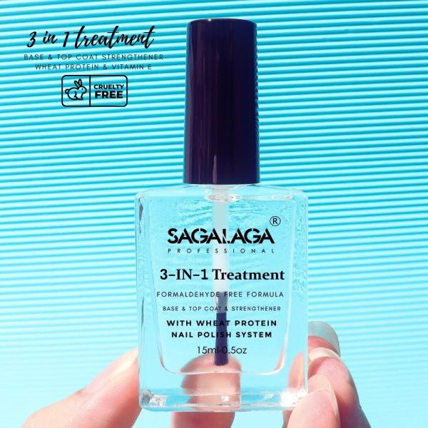 SAGALAGA 15ML 3 in 1 Fast Dry Transparent Strengthener Nails Top and Base Coat Long Lasting No Lamp Cured Nail Polish