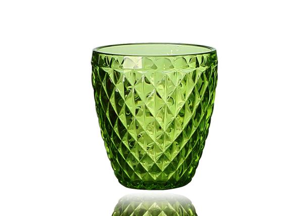 Solid Green 14cm Coloured Whisky Glasses , 350ml Embossed Wine Glasses