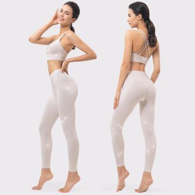 O grupo instantâneo da ioga da lantejoula veste grupos do exercício das 2 partes das mulheres de nylon de Wicking da umidade