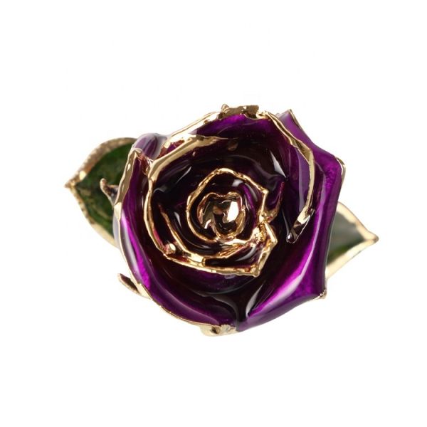 Half-blooming  24k Gold Dipped Purple  Rose With  Gift Box Forever Gold Rose for Valentine's Day  Gifts and Decoration
