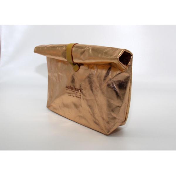 OEM Washable Kraft Paper Makeup Cosmetic Bag Rose Gold With Metal Button Closing
