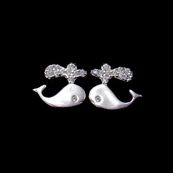 CZ Jewellery 925 Silver Cubic Zirconia Earrings Lovely Dolphin Shaped Ocean Animal