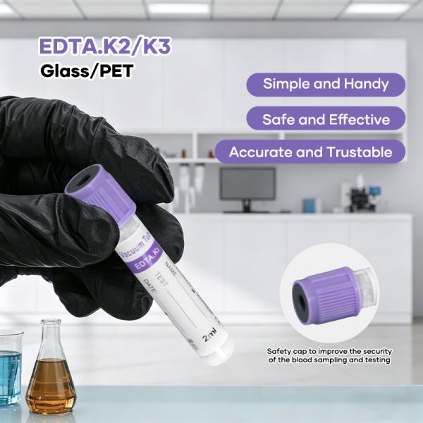 EDTA K2 K3 Anticoagulant Blood Collection Tube Purple Top For Whole Blood Testing