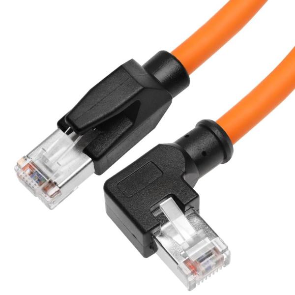 Alvin's Cables Profinet CAT6A câble Ethernet blindé angle gauche haut flexible plaqué or 15m orange pour la robotique PLC