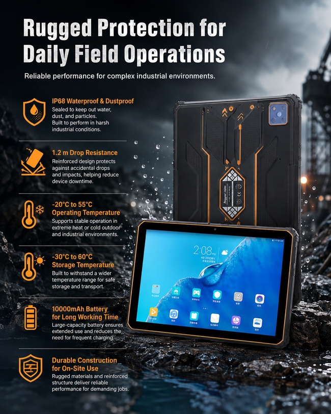 Warehouse Rugged Tablet for Warehouse Management 10.1 Inch Handles Inventory Records