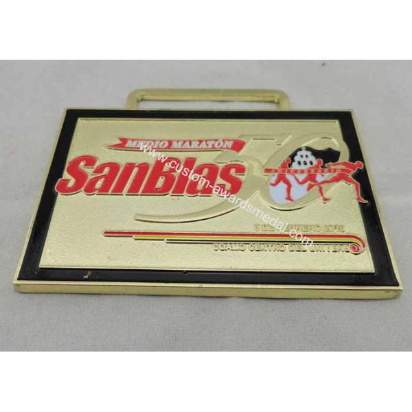 High Quality Zinc Alloy SanBlas Medio Marathon Medal with Soft Enamel, Die Casting, Gold Plating