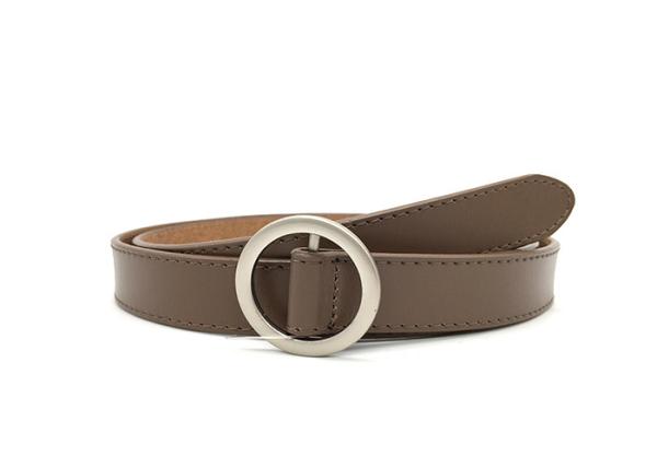 Taupe Women's Fashion Leather Belts For Coat Jeans Round Pearl Plating Buckle