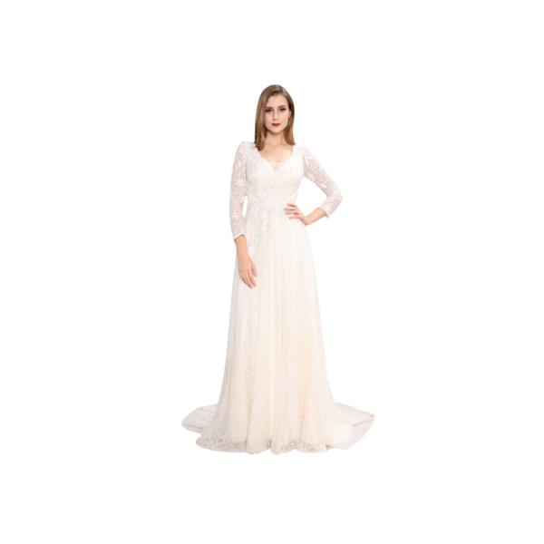 White Lace Beaded Long Sleeve Evening Gowns Maxi For Wedding Prom